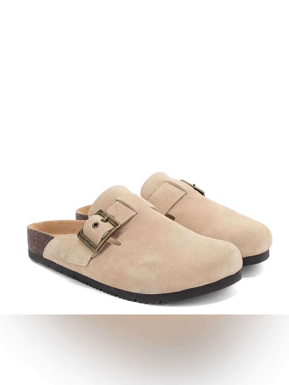 Women’s Suede Slip-On Clog Mule with Buckle - Beige Size 6